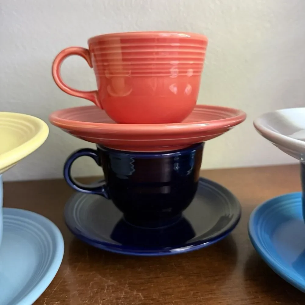Fiestaware Lot of 6 Tea Cups & Saucers Fiesta Homer Laughlin Multicolor